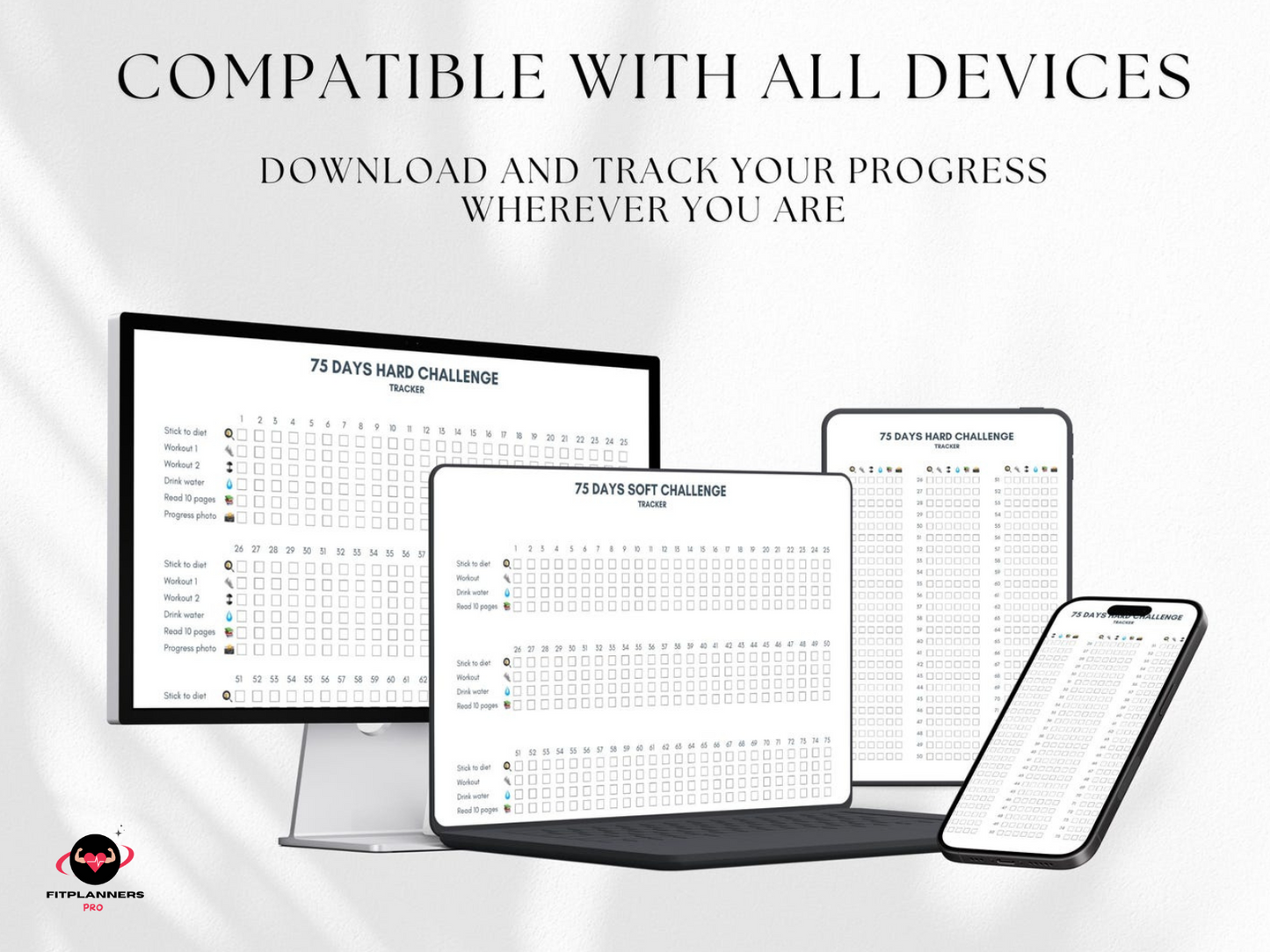 75 Day Hard Challenge Tracker - Digital Template Printable - Daily Goal Tracking