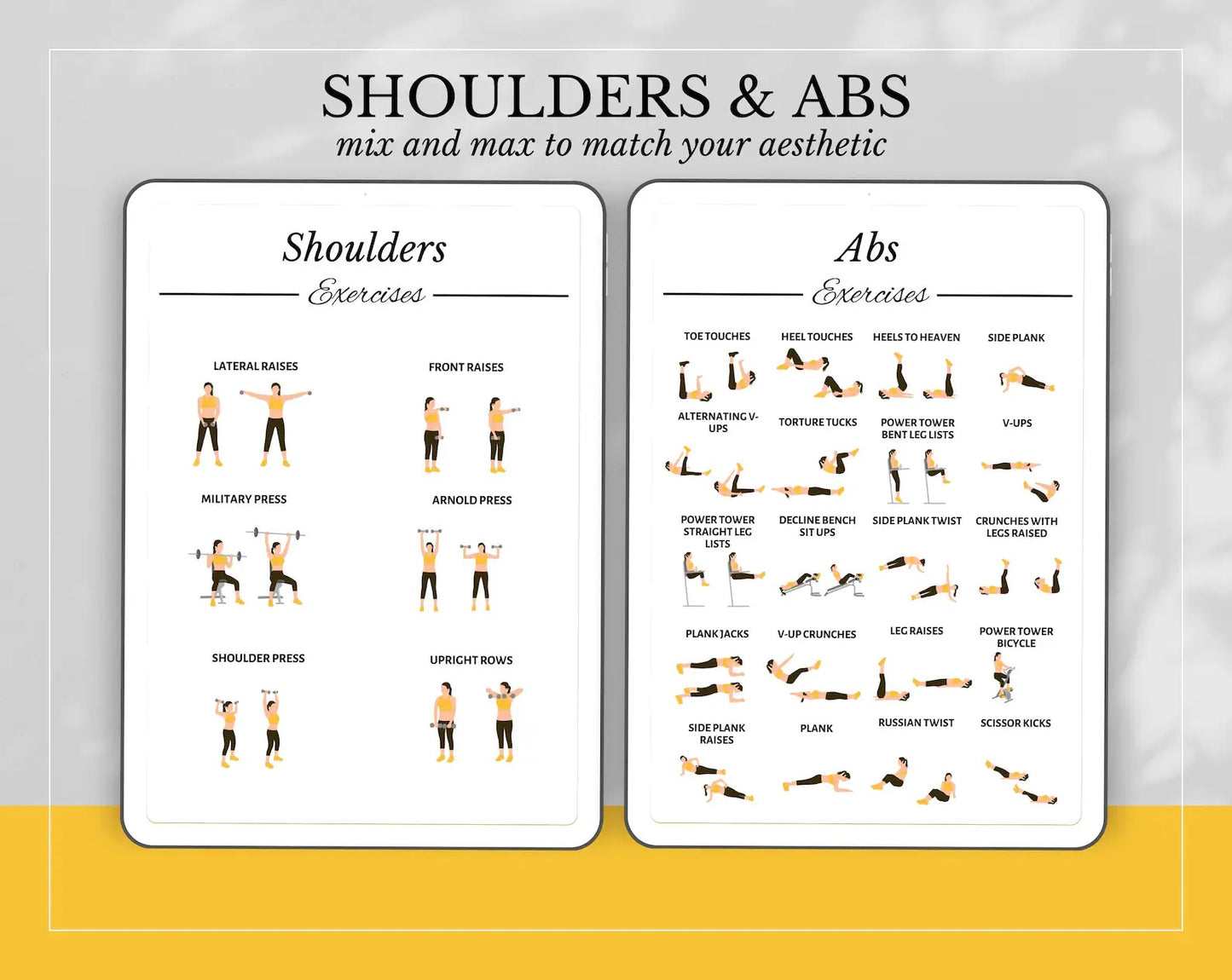 50+ Exercise Illustrations Cheat Sheet, Gym Workout Routine, Digital Workout Illustrations