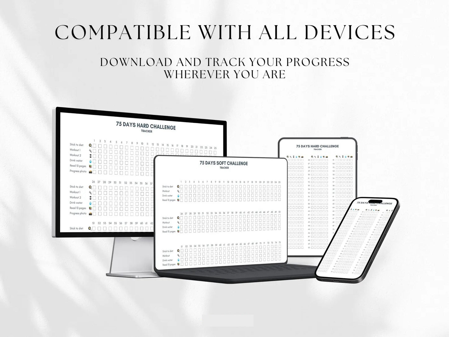 75 Day Hard Challenge Tracker - Digital Template Printable - Daily Goal Tracking